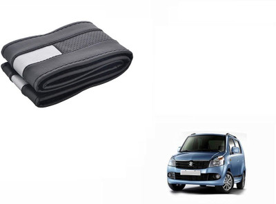 CARIZO Hand Stiched Steering Cover For Maruti WagonR Stingray(Black, Silver, Leatherite)