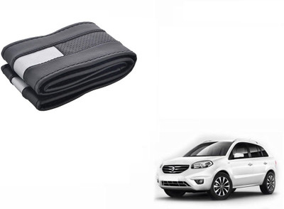 CARIZO Hand Stiched Steering Cover For Renault Koleos(Black, Silver, Leatherite)