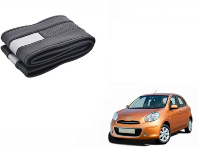 CARIZO Hand Stiched Steering Cover For Nissan Micra(Black, Silver, Leatherite)