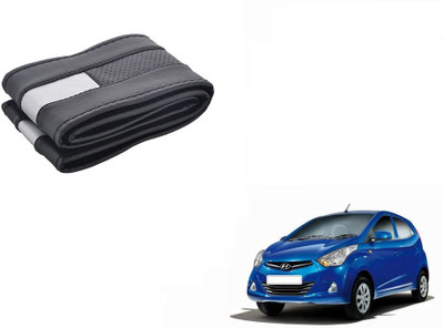 CARIZO Hand Stiched Steering Cover For Hyundai Eon(Black, Silver, Leatherite)