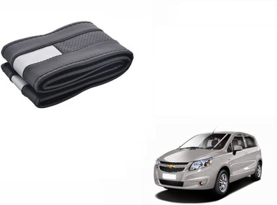 CARIZO Hand Stiched Steering Cover For Chevrolet Sail UVA(Black, Silver, Leatherite)