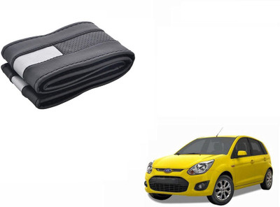 CARIZO Hand Stiched Steering Cover For Ford Figo(Black, Silver, Leatherite)