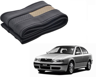 CARIZO Hand Stiched Steering Cover For Skoda Octavia(Black, Beige, Leatherite)