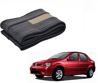 CARIZO Hand Stiched Steering Cover For Mahindra Logan(Black, Beige, Leatherite)
