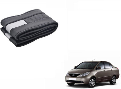 CARIZO Hand Stiched Steering Cover For Tata Indigo(Black, Silver, Leatherite)