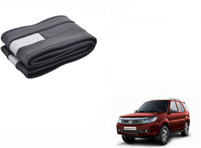 CARIZO Hand Stiched Steering Cover For Tata Safari Storme(Black, Silver, Leatherite)