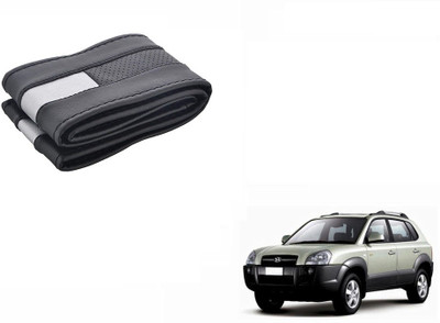 CARIZO Hand Stiched Steering Cover For Hyundai Tucson(Black, Silver, Leatherite)