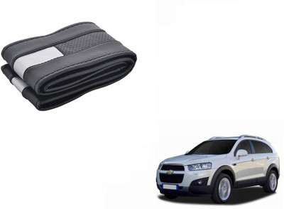 CARIZO Hand Stiched Steering Cover For Chevrolet Captiva(Black, Silver, Leatherite)