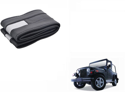 CARIZO Hand Stiched Steering Cover For Mahindra Thar(Black, Silver, Leatherite)
