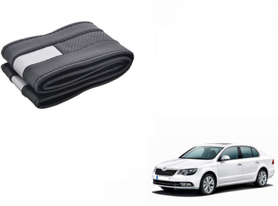 CARIZO Hand Stiched Steering Cover For Skoda Superb(Black, Silver, Leatherite)