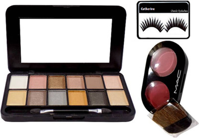 

catherine eyelashes, mac 12 shade eye shadow palette, 2 shade blusher(Set of 3)