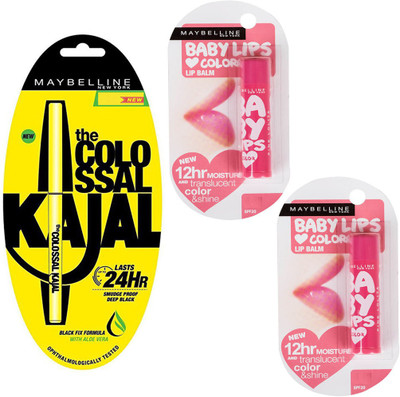 

Maybelline Colossal PENCIL Kajal+Baby Lips Pink Lolita Lip Balm(Set of 3)