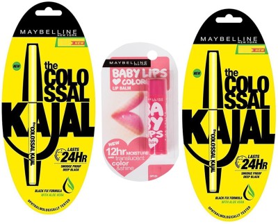 

Maybelline 2 Colossal PENCIL Kajal+Baby Lips Pink Lolita Lip Balm(Set of 3)