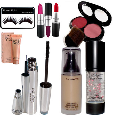 

power point Eyelashes&Lakme 9TO5 Weightless Mousse Foundation 6Gm&Mac Lipstick Pack Of3&Mac MatchMaster Foundation&Mac 2 Shade Blusher&Mac Prem+Prime Primer&Brooke Candy Liner&Mascara(Set of 10)