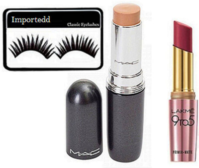 

Importedd Eyelashes, Mac Concealer Stick, 9to5 Primer Lipstick(Set of 3)