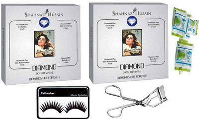 

catherine Eyelashes With Eyelashes Curler and Shahnaz Hussain Diamond Facial Kit set of 2, magic napkin pack of 4(Set of 8)