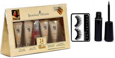 

Exclusive Eyelashes & Shahnaz Husain Facial Kit Gold & Mac Liquid Eyeliner liquidlast liner Eve-Liner(Set of 3)