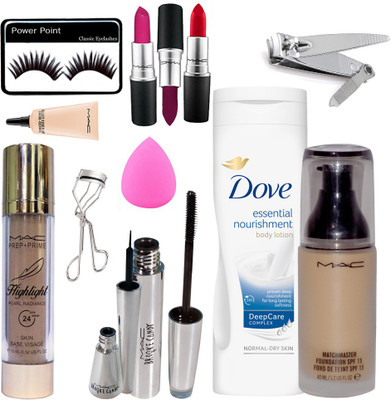 

power point Eyelashes&&Mac Lipstick Pack Of3&Mac MatchMaster Foundation&Brooke Candy Liner&Mascara&Sponge Puff&Mac Highlight Foundation&Curler&Mac Select Cover up&Nail Cutter&Dove Essential Nourishment Body Lotion(Set of 13)