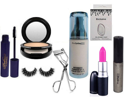 

Exclusive Silicon Puff & Mac Matchmaster Foundation & Mac Compact & Mac Eyeliner & Padma Mascara & Curler & Eyelshes & Mac Lipstick(Set of 8)