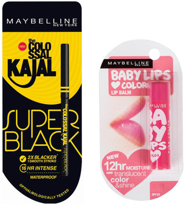 

Maybelline Colossal SUPER BLACK PENCIL Kajal+Baby Lips Pink Lolita Lip Balm(Set of 2)