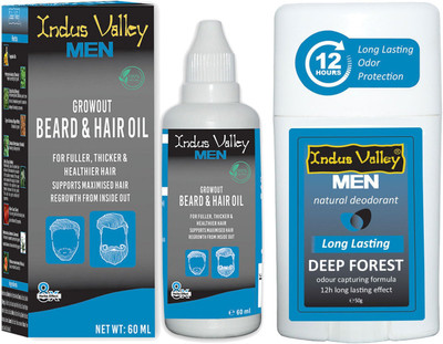 

Indus Valley Beard Growth Oil and Paraben Free Deep Forest Roll-on Deodorant Stick(Set of 2)