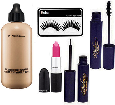 

eska Silicon Puff, Mac Face And Body Foundation, Candy Yum-Yum Lipstick , Padma Eyeliner+Mascara(Set of 5)