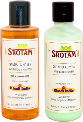 

Srotam Sandalwood & Honey Shampoo SLS-Paraben Free And Green Tea Aloevera Conditioner (Set Of 1 Bottle Each)(Set of 2)