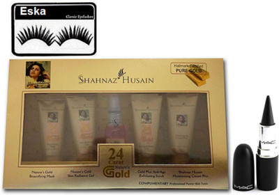 

eska EyeLashes, Shahnaz Husain Gold Facial Kit & Mac Stick Kajal(Set of 3)