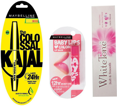 

Maybelline Colossal Kajal (Black)+ Baby lips (SPF 20) Lip Balm Berry Crush+SOFT AND SMOOTH CREAM 25 GM(Set of 3)