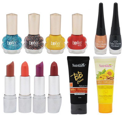 

NutriGlow BB Cream 1 + Wild Turmeric Face Wash 1 + 4 lipsticks + 2 Eye linear + 4 Nail Paints(Set of 12)