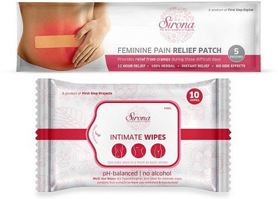 

SIRONA Feminine Pain Relief Patches for Period Pain - 5 Patches free Intimate Wipes for Clean your Intimate Area - 10 Wipes(Set of 1)