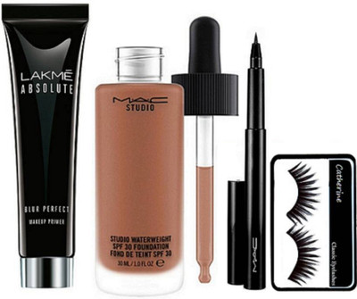 

catherine eyelashes & Mac Studio WaterWeight Foundation, Absolute Blur Perfect Makeup Primer with pen eyeliner(Set of 4)