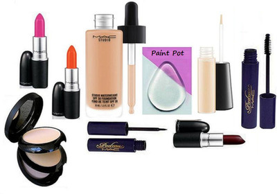 

paint pot Silicon Puff, Studio Waterweight Foundation, Matte Finish Lipstick,(Pack Of 3),Padma Eyeliner&Mascara, Mineralize Concealer, Compact(Set of 9)