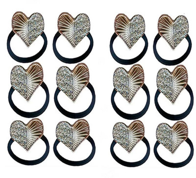 

Rk Women Designer Party Wear Heart Shape Crystal Rhinestone Pearl Hair Rubber Band Rope Elastic Ponytail Holder Accessories (12 Pcs.) Hair Band(Gold, Silver)