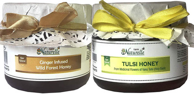 

Farm Naturelle Farm Naturelle-Real Ginger infused Forest Honey (400 Gms) and Vana Tulsi Forest Honey (400 Gms) Combo-Immense Medicinal Value(800 ml, Pack of 2)