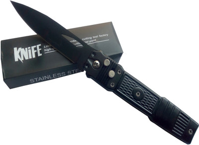 

MAMTA Folding Knife For Camping and Survival 21.cm Black With Push/Lock Button Pocket Knife(Black)