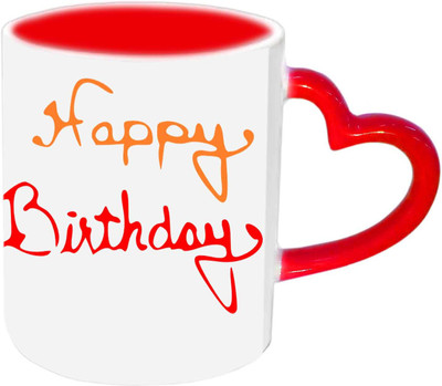 

Raj Laxmi B'day Wishes With Lovely Design Red Heart Handle Ceramic Mug(350 ml)