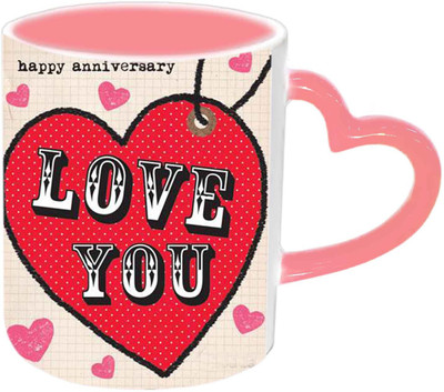 

Raj Laxmi Happy Anniversary My Love Pink Handle Ceramic Mug(350 ml)