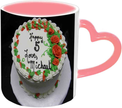 

Raj Laxmi Happy 5th Anniversary Pink Handle Ceramic Mug(350 ml)