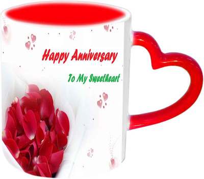 

Raj Laxmi Happy Anniversary My Sweetheart Red Heart Handle Ceramic Mug(350 ml)