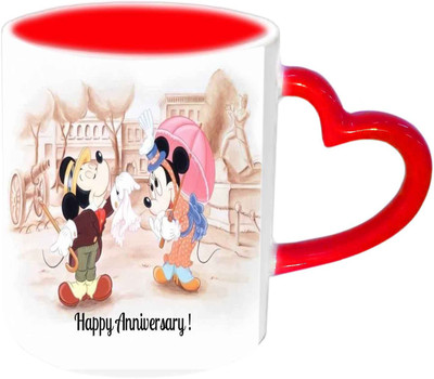 

Raj Laxmi Anniversary Wishes With Cute Mickey Red Heart Handle Ceramic Mug(350 ml)