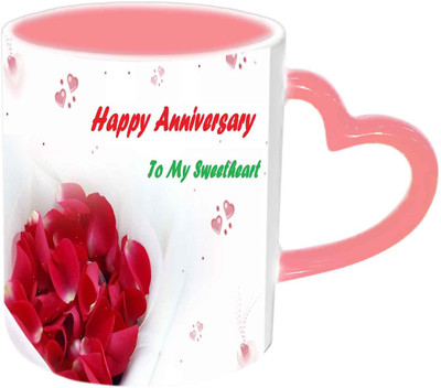 

Raj Laxmi Happy Anniversary My Sweetheart Pink Handle Ceramic Mug(350 ml)