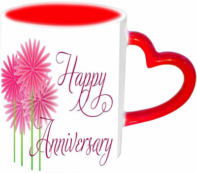 

Raj Laxmi Lovely Design Happy Anniversary Red Heart Handle Ceramic Mug(350 ml)