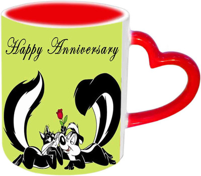 

Raj Laxmi Lovely Cats Love Design Happy Anniversary Red Heart Handle Ceramic Mug(350 ml)