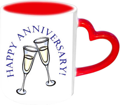 

Raj Laxmi Happy Anniversary With Lovely Design Red Heart Handle Ceramic Mug(350 ml)