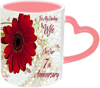 

Raj Laxmi Happy 7th Anniversary My Loving Wife Pink Handle Ceramic Mug(350 ml)