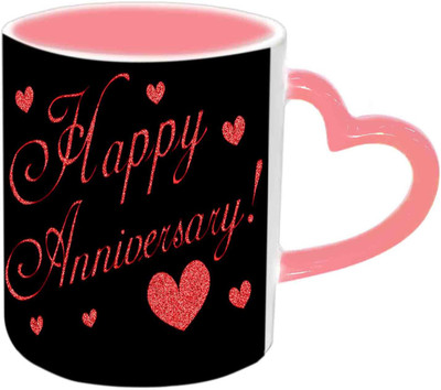 

Raj Laxmi Simple N Sweet Design Happy Anniversary Pink Handle Ceramic Mug(350 ml)
