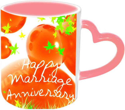 Raj Laxmi Happy Marriage Anniversary Pink Handle Ceramic Mug(350 ml)