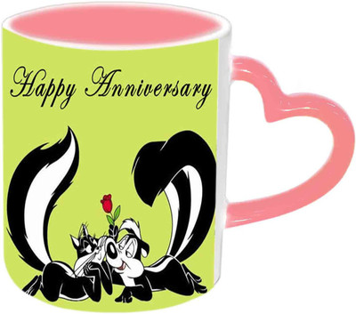 

Raj Laxmi Lovely Cats Love Design Happy Anniversary Pink Handle Ceramic Mug(350 ml)