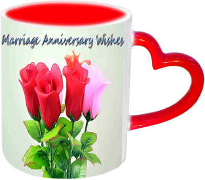 

Raj Laxmi Marriage Anniversary Wishes Red Heart Handle Ceramic Mug(350 ml)